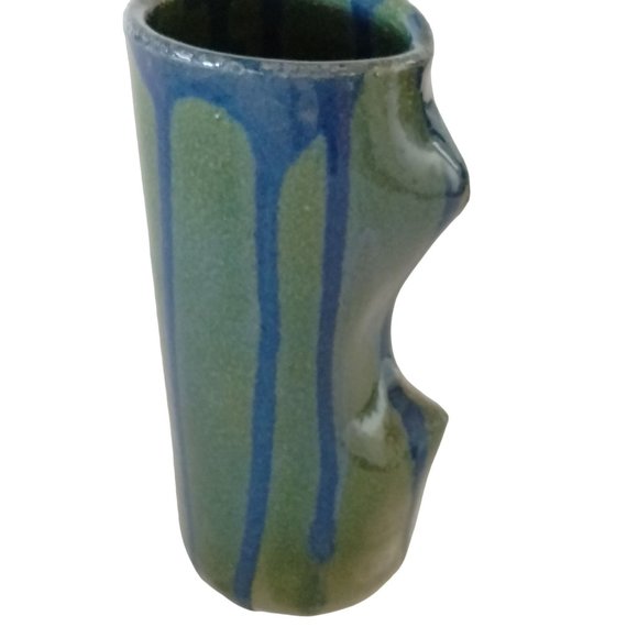 Artisan Blue Green Vase Rustic Primitive Drip Glaze - Picture 1 of 9